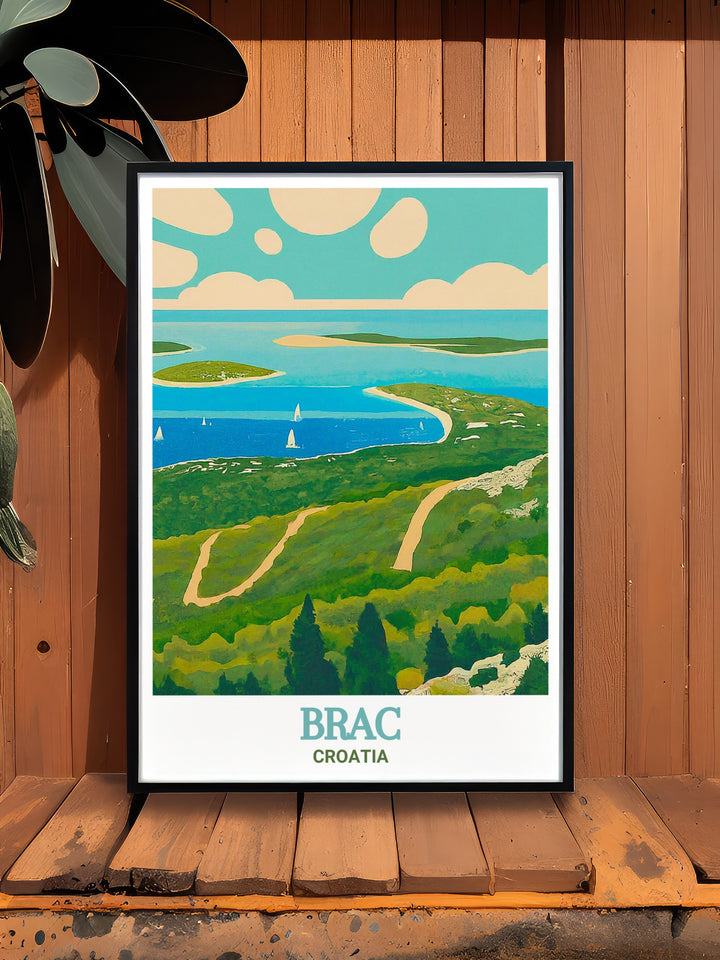 Vidova Gora, standing tall on the island of Brac, is beautifully depicted in this Croatia wall art. The artwork captures the peaks breathtaking views across the Adriatic, offering a serene and inspiring addition to any home decor