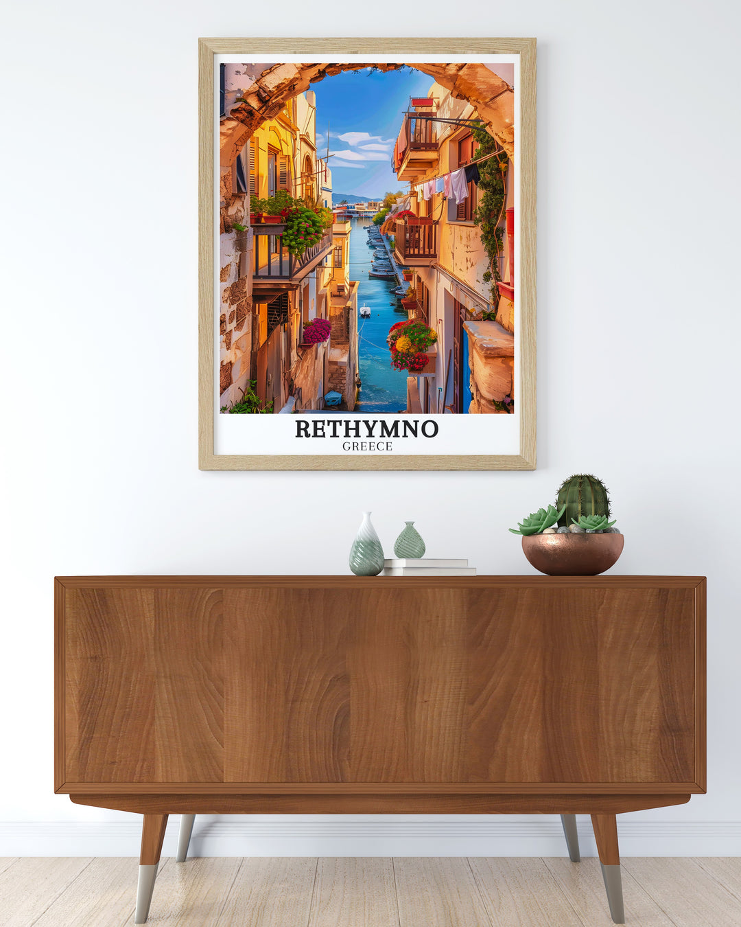 Rethymno Art Decor featuring Old Town Crete offers a modern and elegant touch to your living room decor the perfect Greece island print to elevate your space with travel inspired design and Mediterranean charm suitable for all home styles