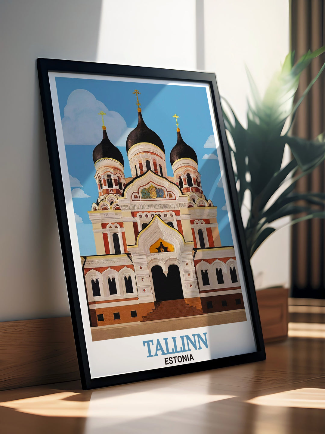 An Estonia travel print showcasing the famous Alexander Nevsky Cathedral in Tallinn. This detailed art print captures the cathedrals stunning architecture and the historic atmosphere of Tallinn, making it a perfect addition to any home. Ideal for travel lovers and fans of European art.