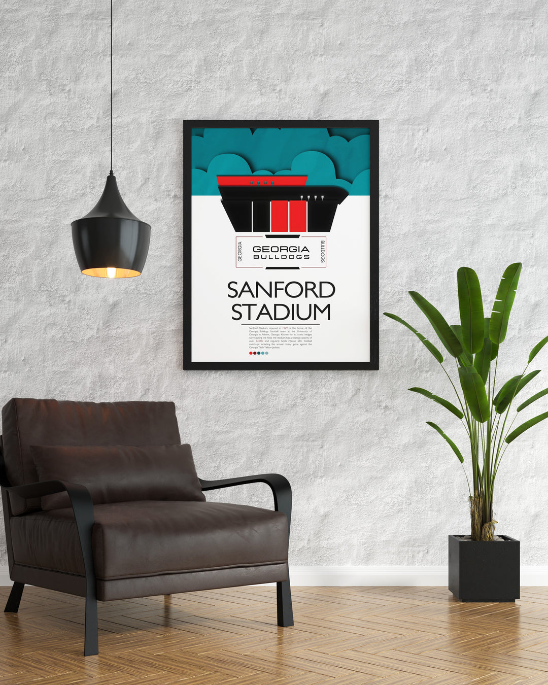 Celebrate the legacy of Georgia Bulldogs football with this travel poster of Touchdown Jesus at Sanford Stadium perfect for any Bulldogs supporter