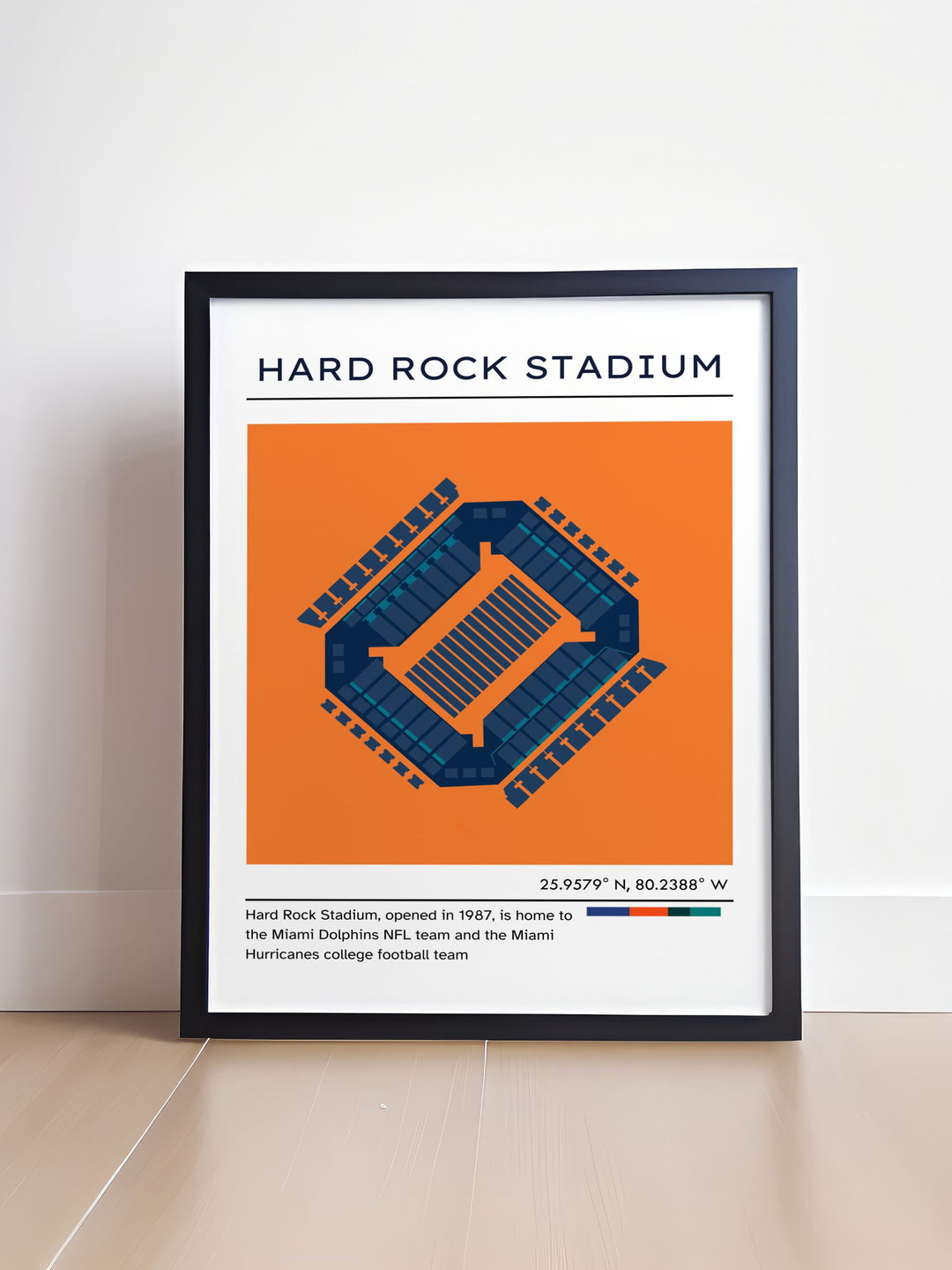 Elevate home decor with a vintage poster of Hard Rock Stadium featuring Miami Dolphins and Miami Hurricanes a perfect gift for football enthusiasts