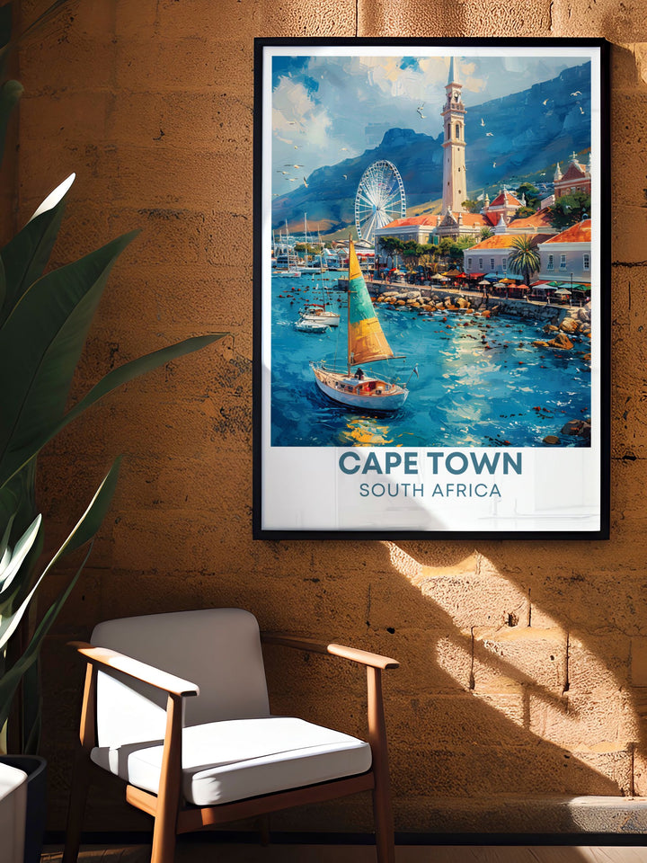 Featuring the lively atmosphere of the Victoria & Alfred Waterfront and the majestic views of Table Mountain, this poster is ideal for those who wish to bring a piece of Cape Towns beauty into their home.