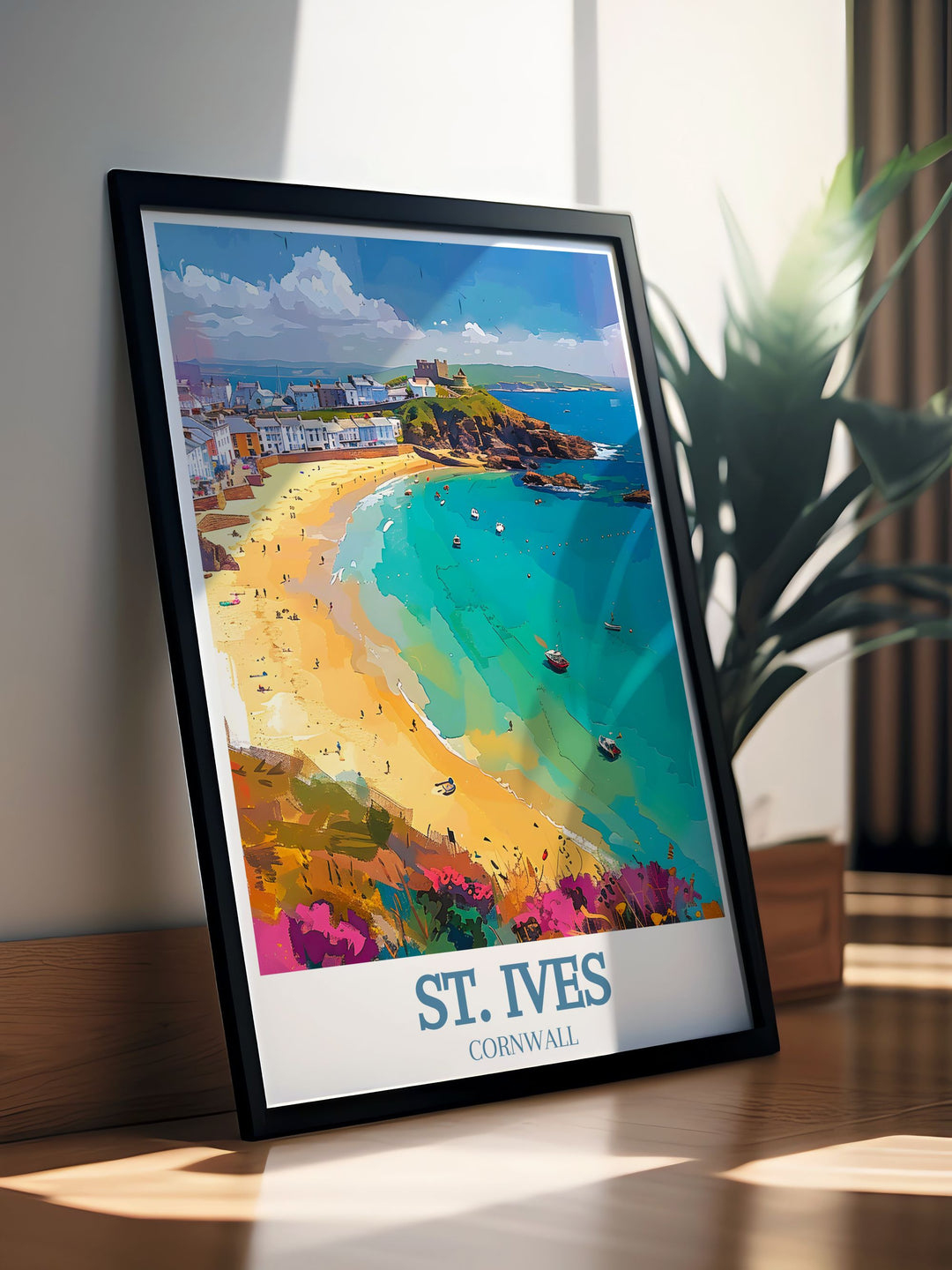 Immerse yourself in the artistic heritage and breathtaking landscapes of St. Ives with this detailed poster, celebrating the unique charm of this Cornish town.