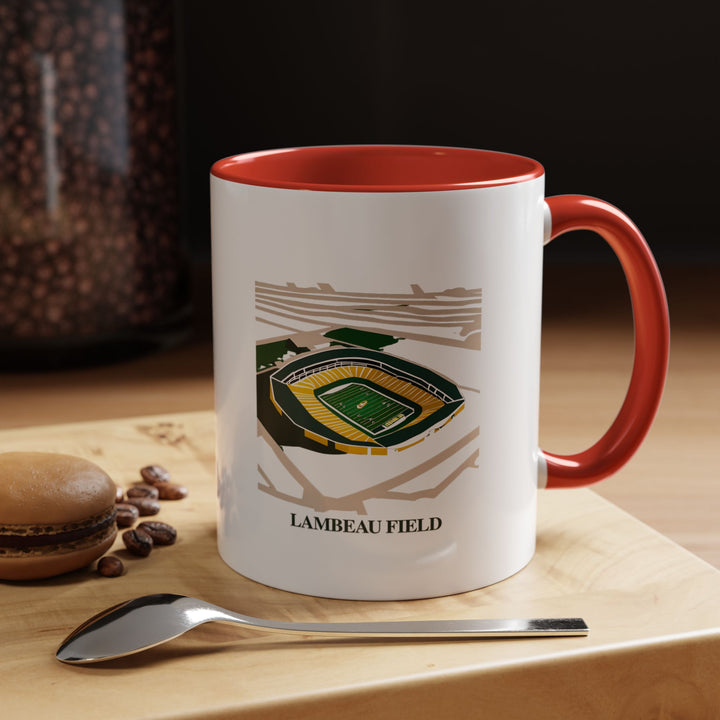 Celebrate the spirit of Lambeau Field with this stylish mug. Its detailed artwork inspired by the legendary Green Bay stadium makes it a standout addition to any collection. Dishwasher-safe and durable, it is perfect for gifting or personal use.