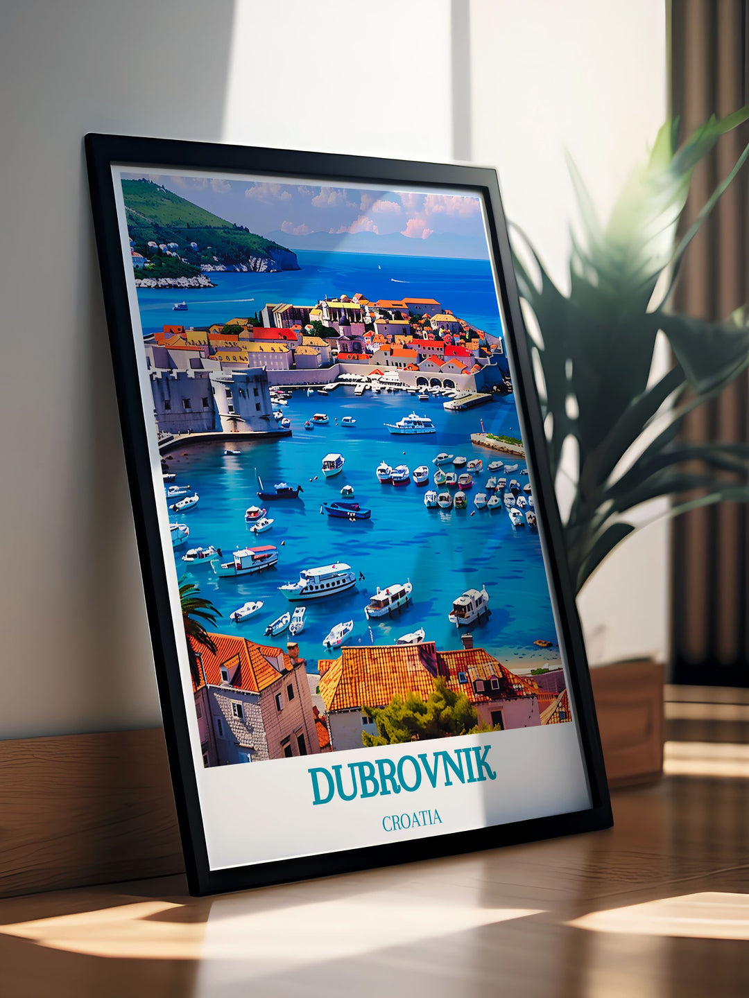 Gallery wall art illustrating the majestic landscapes of Dubrovniks Old Town Harbor, offering breathtaking views and historical depth.
