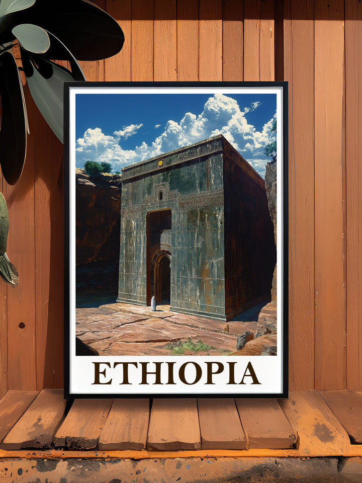 Lalibela Rock Hewn Churches Travel Poster showcasing Ethiopias rich history and spiritual heritage an excellent choice for unique home decor and thoughtful gifts for special occasions such as anniversaries birthdays and holidays