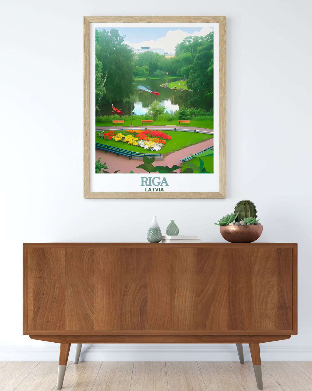 Stunning Latvia canvas art portraying Bastejkalna Park in Riga. This travel poster offers a blend of nature and city life, making it the perfect piece for anyone who appreciates the rich history and beauty of Riga.