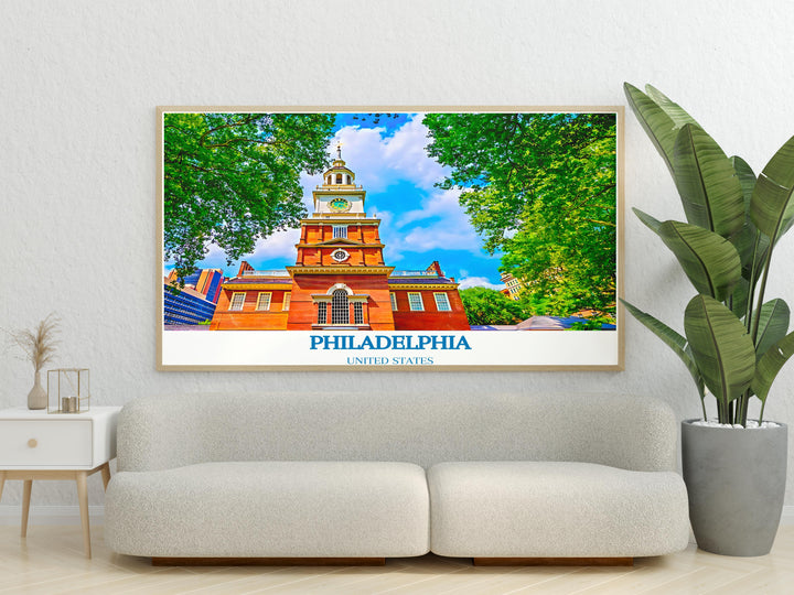 Philadelphia artwork featuring Independence Hall in vibrant modern style perfect for home decor or traveler gifts