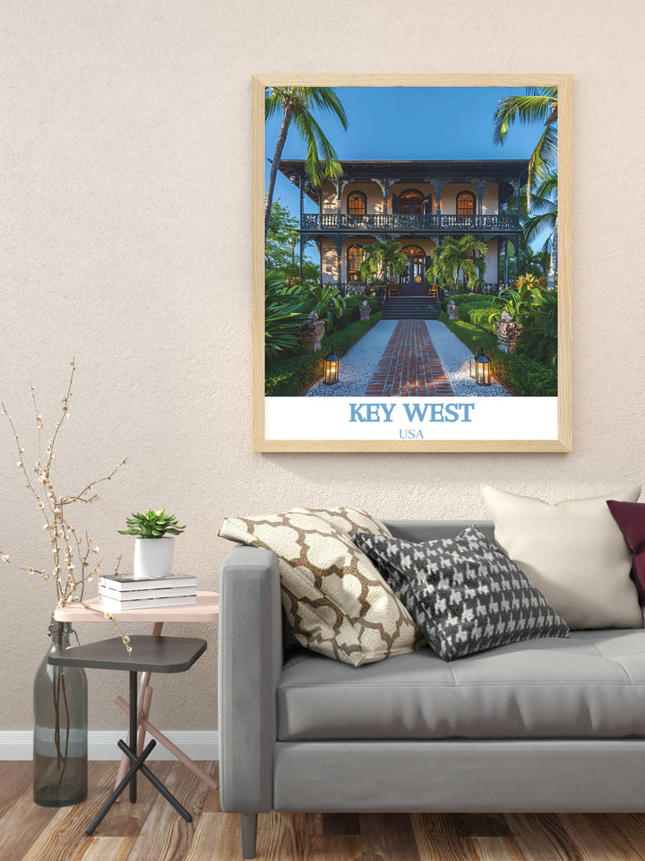 Unique Florida Travel Gift featuring a detailed print of the Ernest Hemingway Home and Museum in Key West a perfect way to share the beauty of Florida with loved ones.
