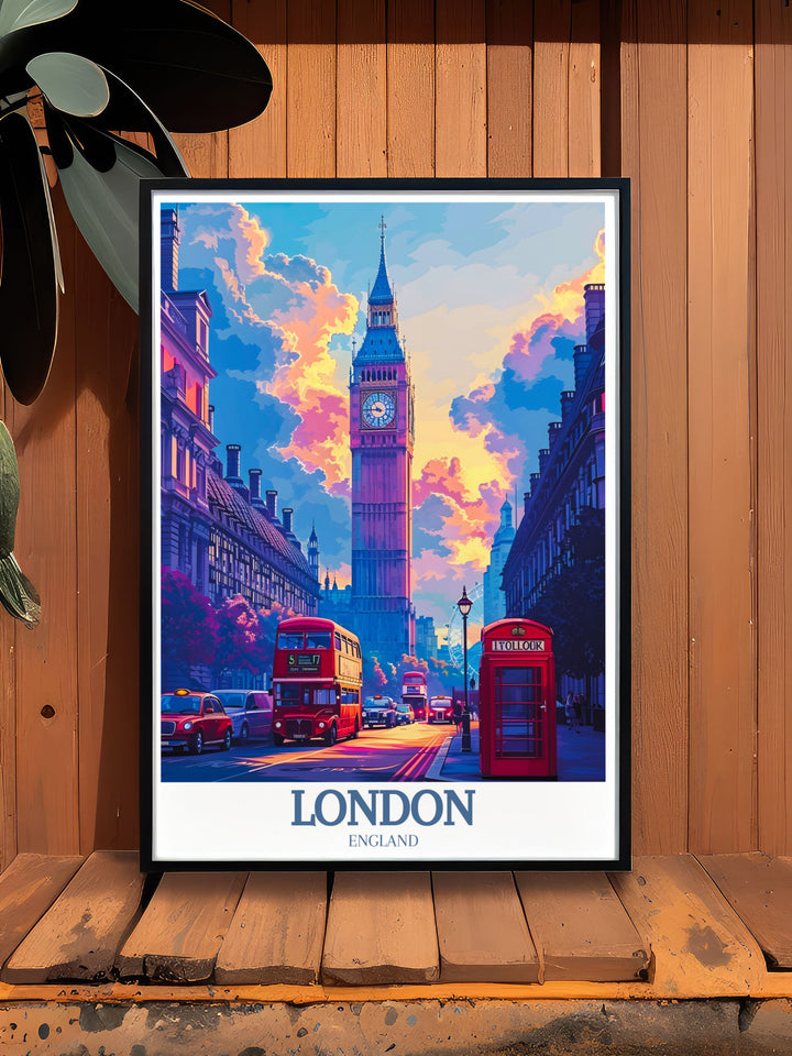 Elegant Big Ben and London Eye artwork offering a sophisticated view of Londons iconic landmarks. This perfect wall decor piece enhances any home with its detailed and stylish depiction of Londons architectural beauty.