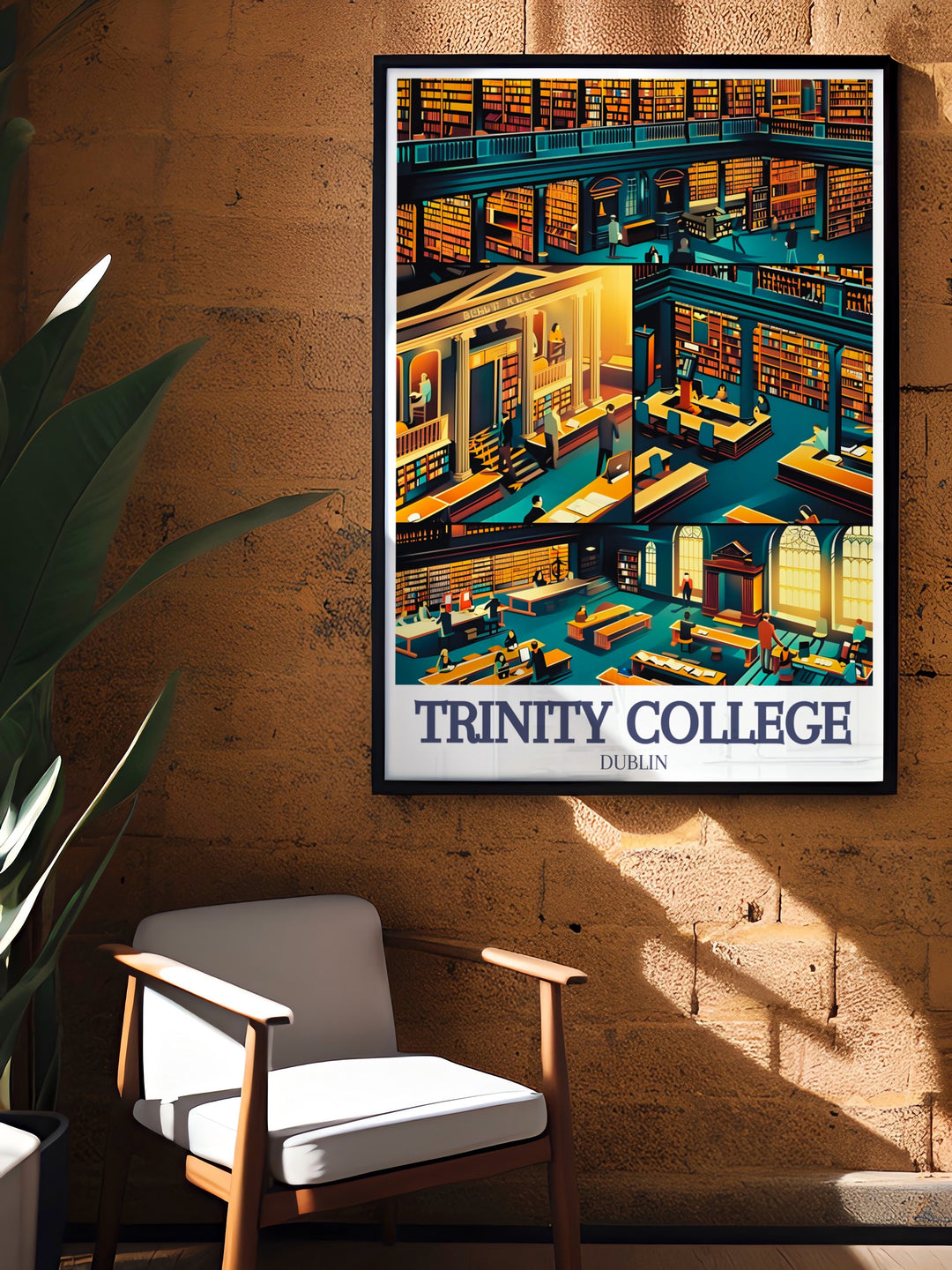 Experience the grandeur of Trinity College and its historic Trinity College Library with this travel poster. Featuring the Book of Kells and stunning architecture, this artwork is a must have for anyone who loves Dublins rich history and academic heritage.