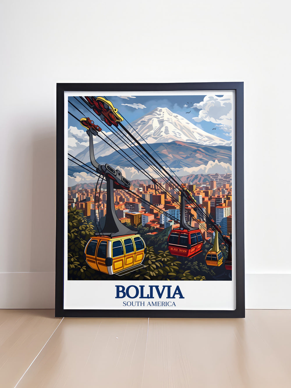 Beautiful Bolivia photo capturing the dynamic energy of La Paz with the imposing Illimani mountain creating a stunning backdrop ideal for travel enthusiasts and home decorators