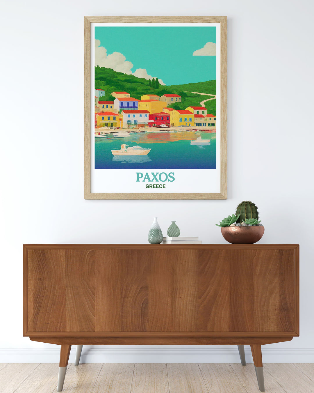 Stunning Paxos travel decor featuring Gaios village this Greece wall art adds a serene Mediterranean vibe to any space perfect for modern decor lovers who appreciate the beauty of Greece island prints and elegant home design