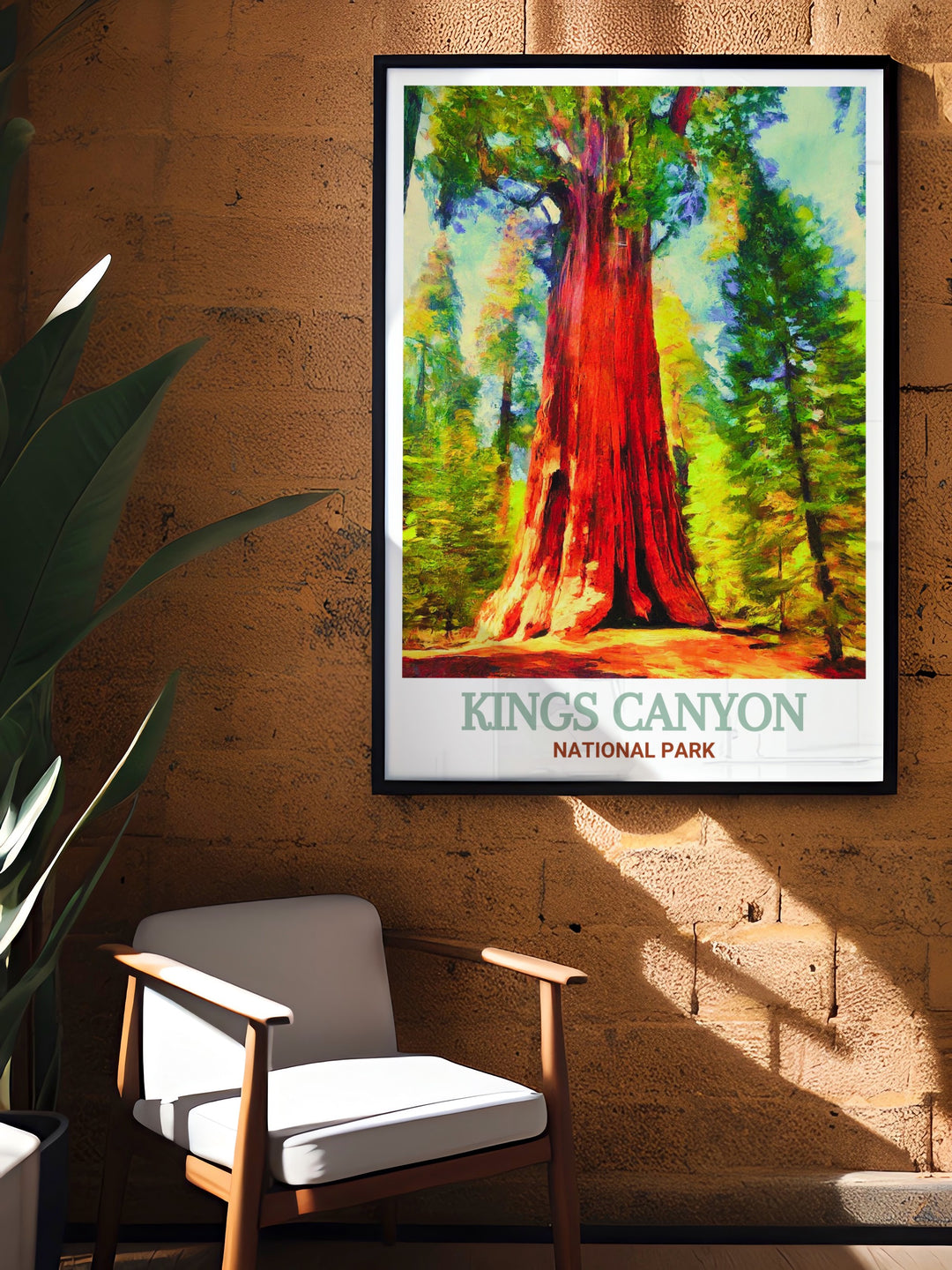 Kings Canyon canvas art highlighting the impressive General Grant Tree within the National Park. This travel print makes a perfect addition to any nature lovers home, blending adventure and tranquility through the beauty of Kings Canyons majestic sequoias.