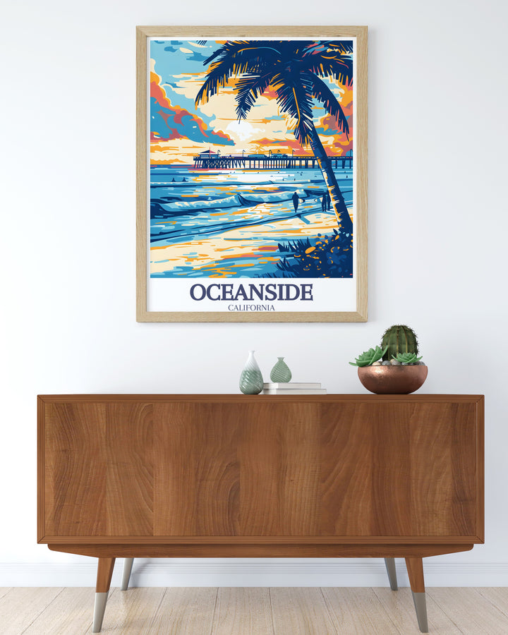 Stunning wall art of Oceanside Beach and Oceanside Pier capturing the essence of Californias coastal beauty perfect for home decor or as a special gift for those who appreciate the beauty of beach scenes