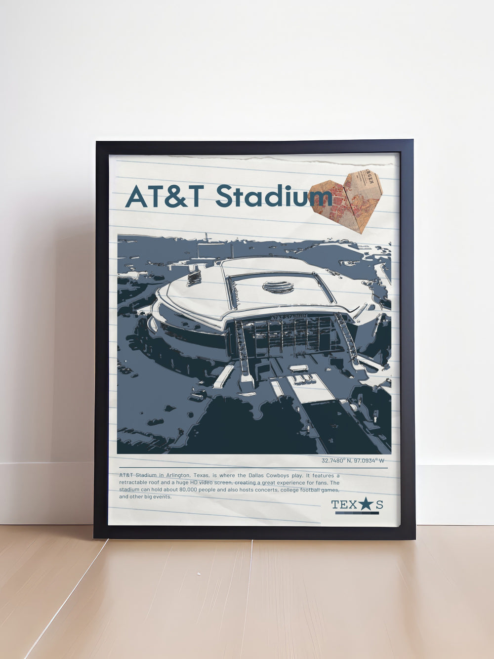 Texas sports Travel Poster showcasing the excitement of NHL NFL MLB and NBA games with highlights of AT and T Stadium Globe Life Field and American Airlines Center ideal for gifts for dad