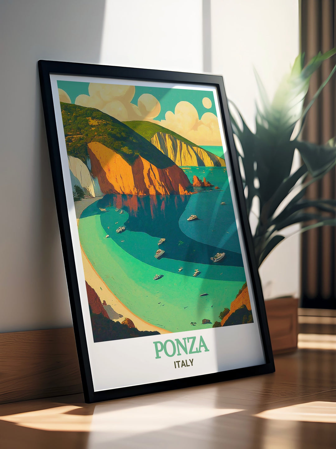 Chiaia di Luna in Ponza, Italy, is a place where history and nature meet. This print highlights the dramatic cliffs and peaceful waters that make this beach a beloved destination. Ideal for anyone who loves Italys coastal beauty, this artwork brings a sense of calm and sophistication to any space.