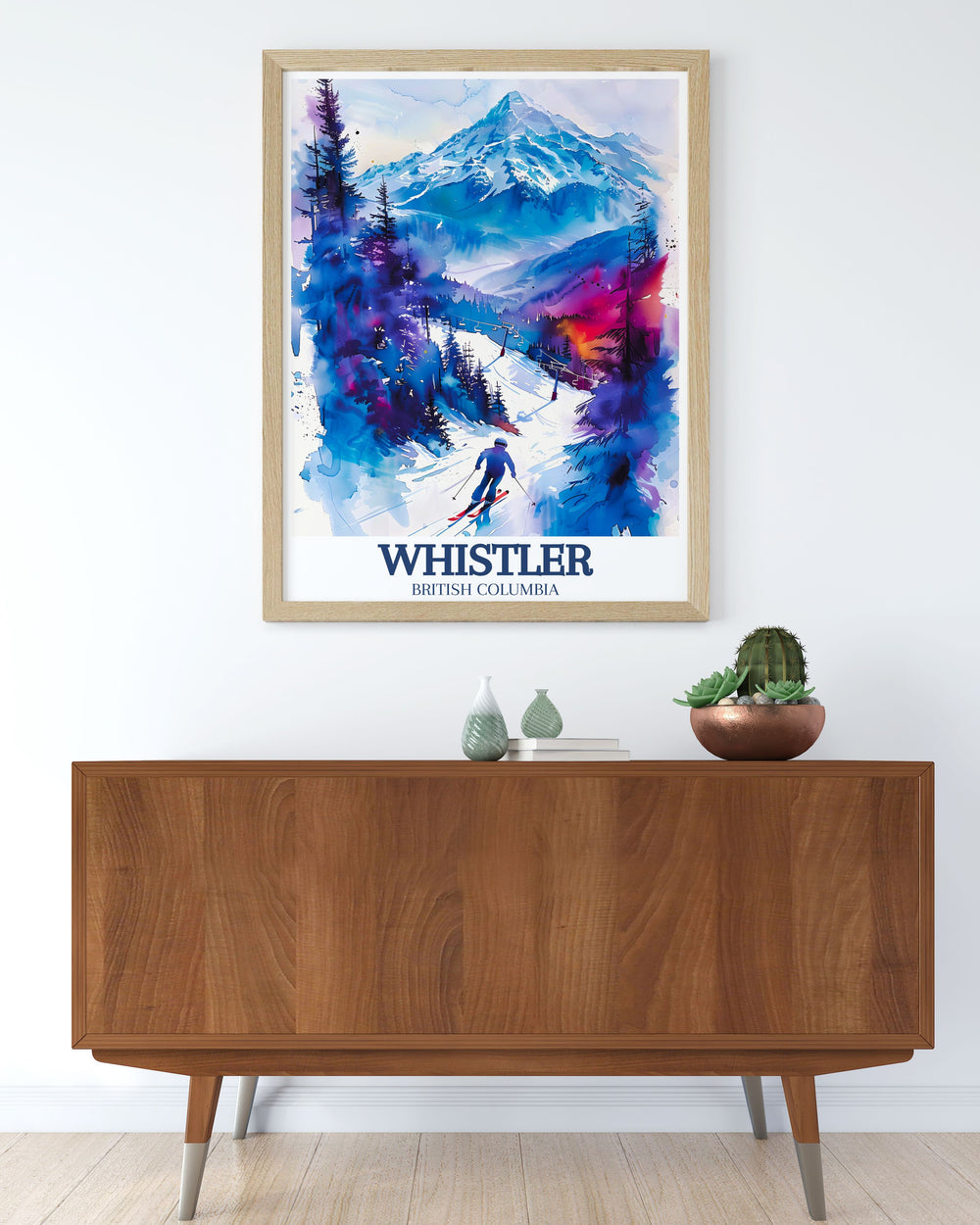 Whistler art print capturing the iconic alpine scenery of the Coast Mountains ideal for ski enthusiasts and nature lovers looking to enhance their home decor