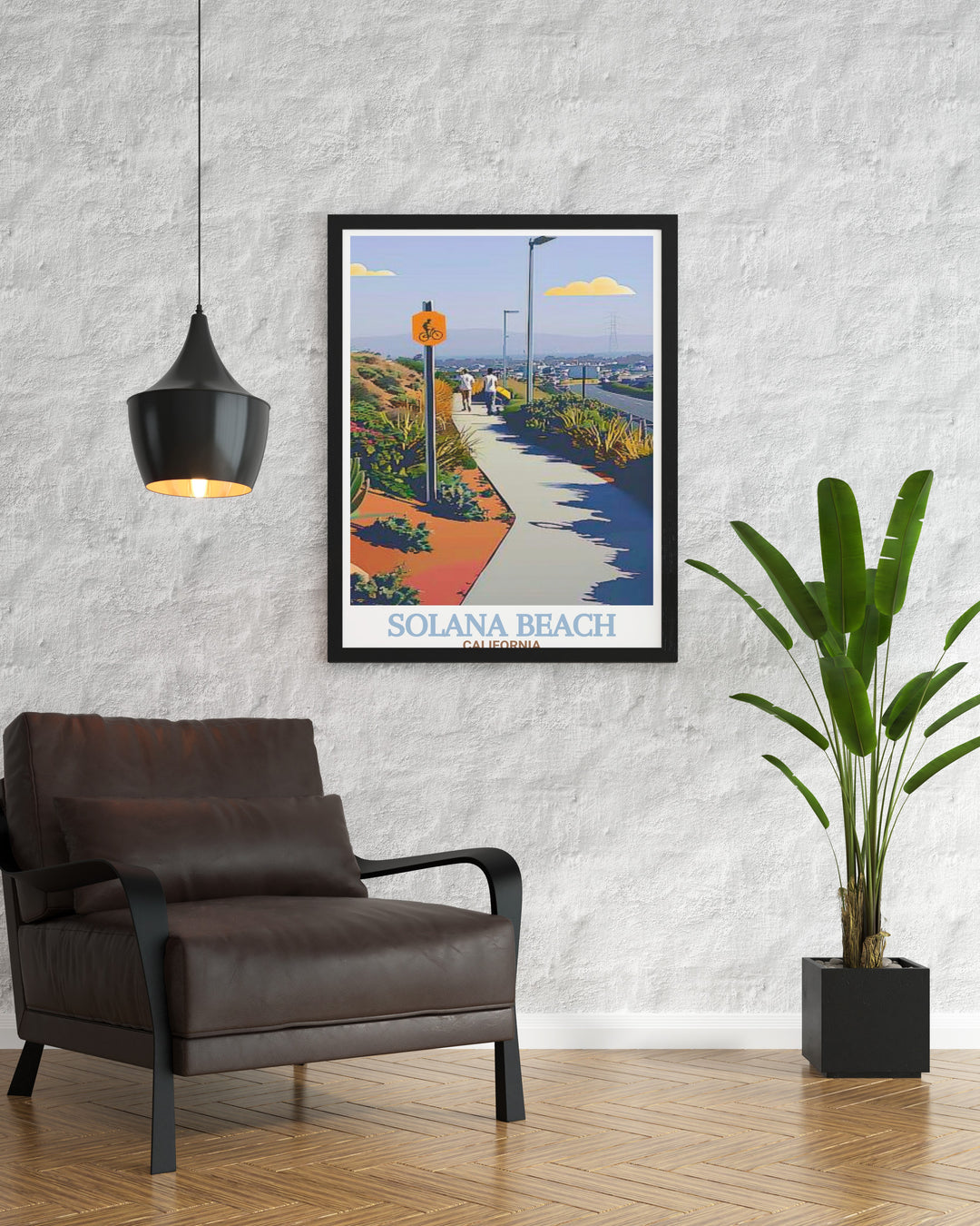 This Solana Beach wall art showcases the beauty of Californias coast, highlighting both the scenic Solana Beach and the Coastal Rail Trail. Perfect for beach lovers and nature enthusiasts, this detailed art print brings the relaxing coastal atmosphere into your home decor.