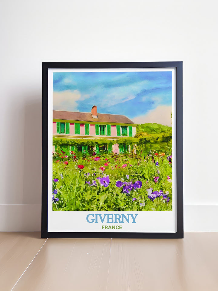 This France art print highlights the iconic Giverny gardens of Claude Monet, with vibrant colors and soft brushstrokes creating a calming scene. Perfect for fans of French culture and fine art, this poster is a must have.