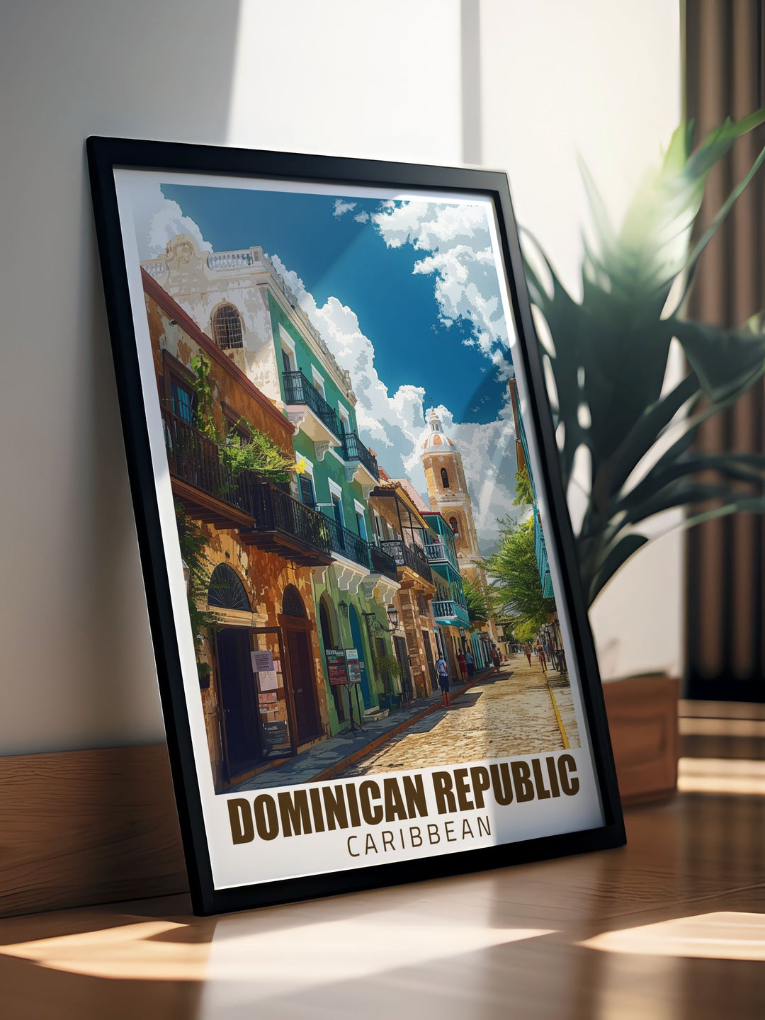 Caribbean print featuring the Colonial District of Santo Domingo a vibrant and detailed piece of artwork that brings the charm of the Dominican Republic to any room