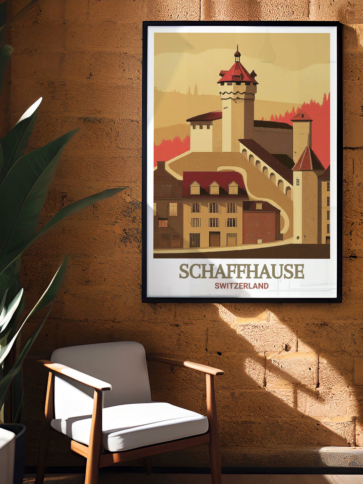 Munot Fortress in Schaffhausen art print. Capturing the historic and architectural beauty of this iconic Swiss landmark. Ideal for home decor or gifts, showcasing Switzerlands rich heritage. Perfect for adding a touch of elegance to any space.