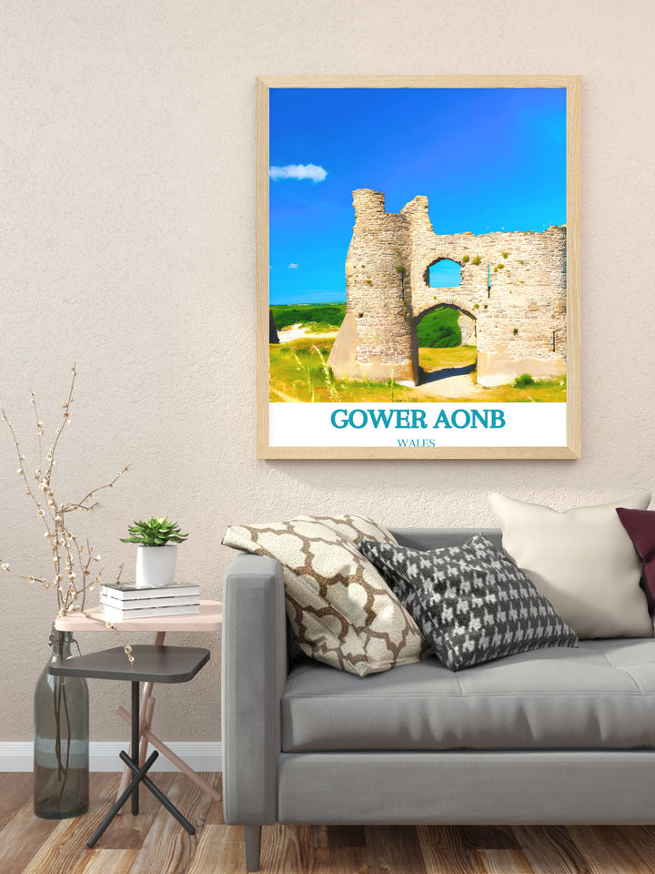 Pennard Castle modern art print highlighting the picturesque views of Gower AONB a must have for bucket list prints collectors