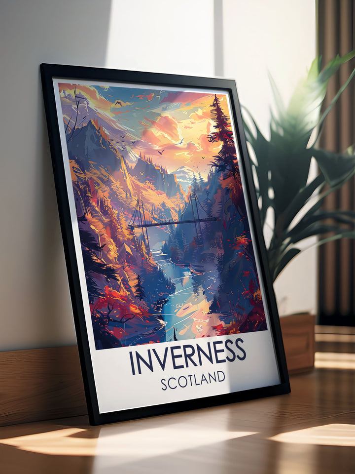 Canvas art depicting the peaceful Ness Islands in Inverness, showcasing the lush greenery, Victorian footbridges, and the tranquil flow of the River Ness.