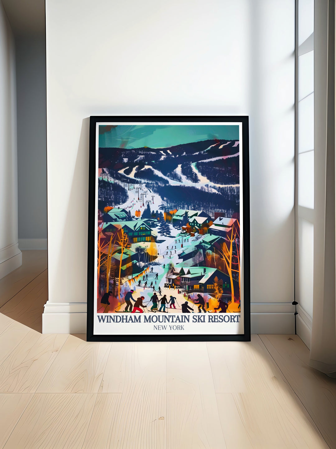 Windham Mountain village Catskill Mountains stunning poster print featuring vintage ski art that brings the beauty of New York Skiing and Windham Ski Resort into your home creating perfect wall decor for lovers of winter sports and mountain landscapes