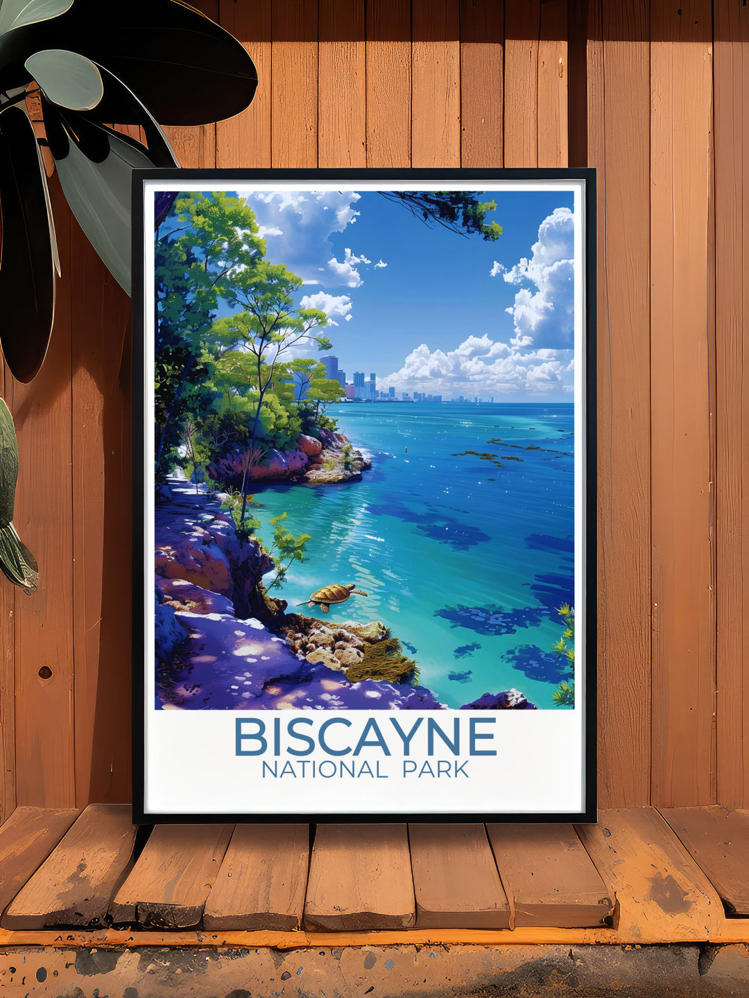 Captivating Biscayne National Park poster featuring the serene Biscayne Bay Trail and vibrant coral reefs, showcasing the parks natural beauty and charm. Perfect for adding a touch of outdoor elegance to your home decor.
