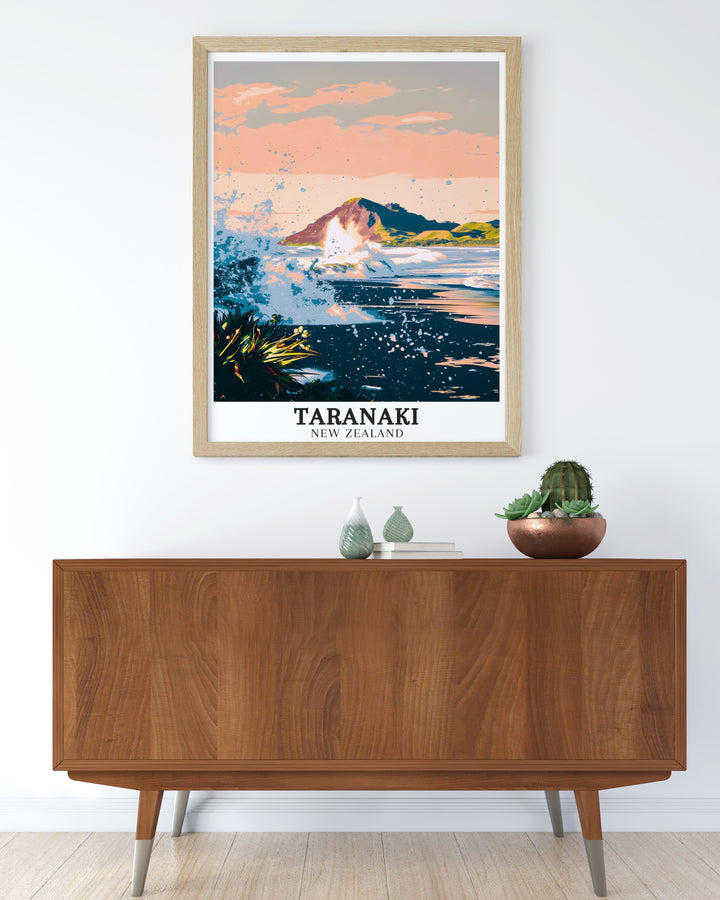 Back Beach New Plymouth framed print featuring vibrant Taranaki art capturing the enchanting landscapes of New Zealand ideal for perfect wall decor and enhancing home ambiance