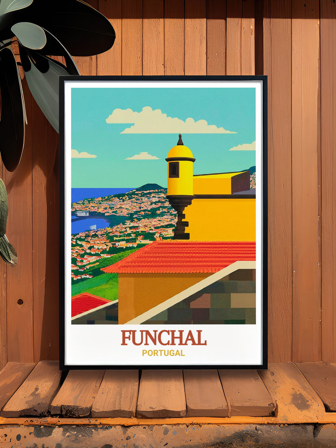 A vibrant Funchal travel print showcasing the majestic São Tiago Fortress. This artwork captures the fortresss bold colors and historic significance, offering a piece of Portugal that brings history and beauty into your home. Ideal for art lovers, travelers, and those with an interest in European history.