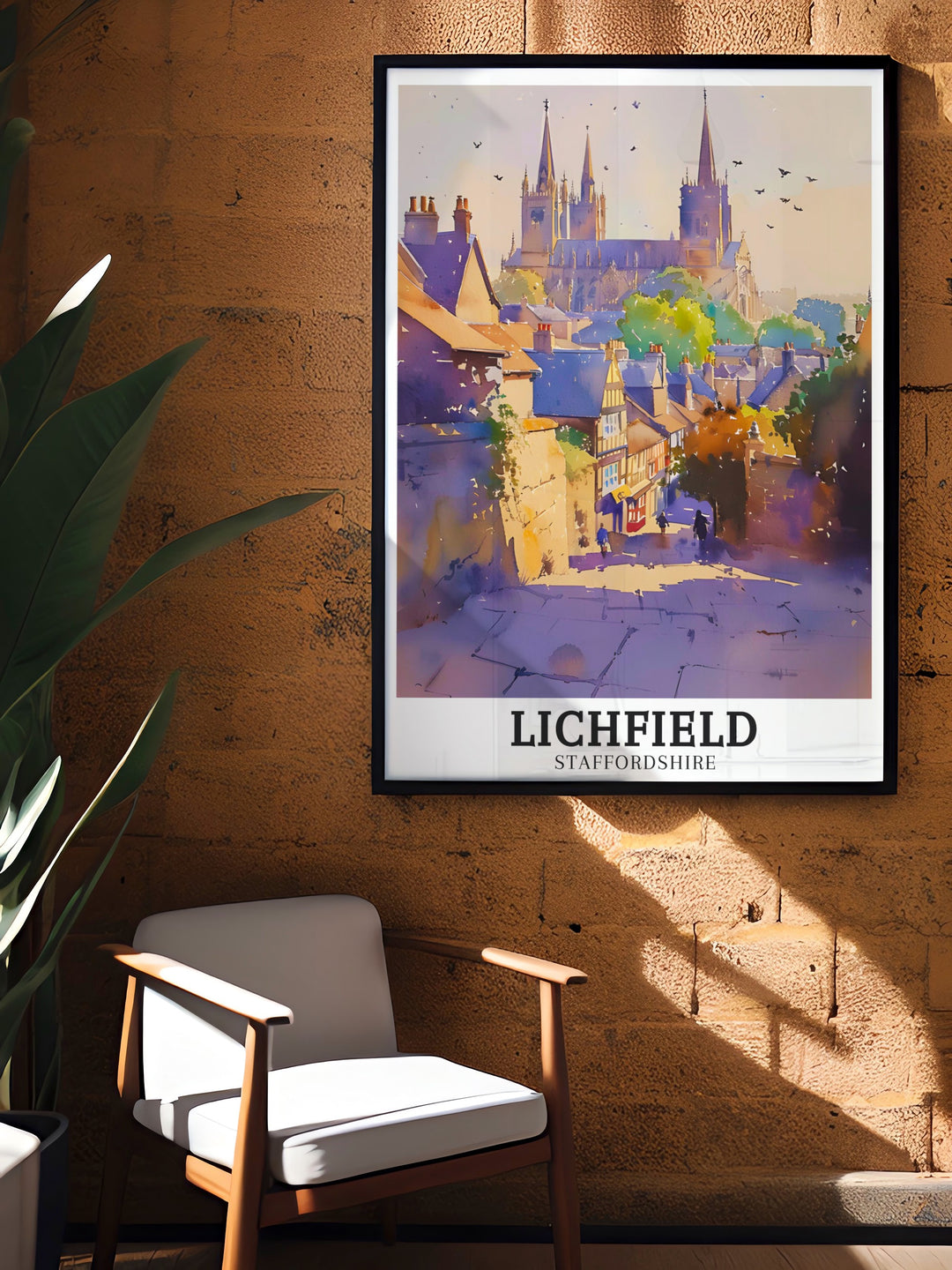 Celebrate the elegance of Lichfield Cathedral with this vintage style travel poster. The artwork highlights the cathedrals grand architecture and the surrounding area of The Close, making it a timeless piece for anyone who loves UK travel art and historic landmarks.