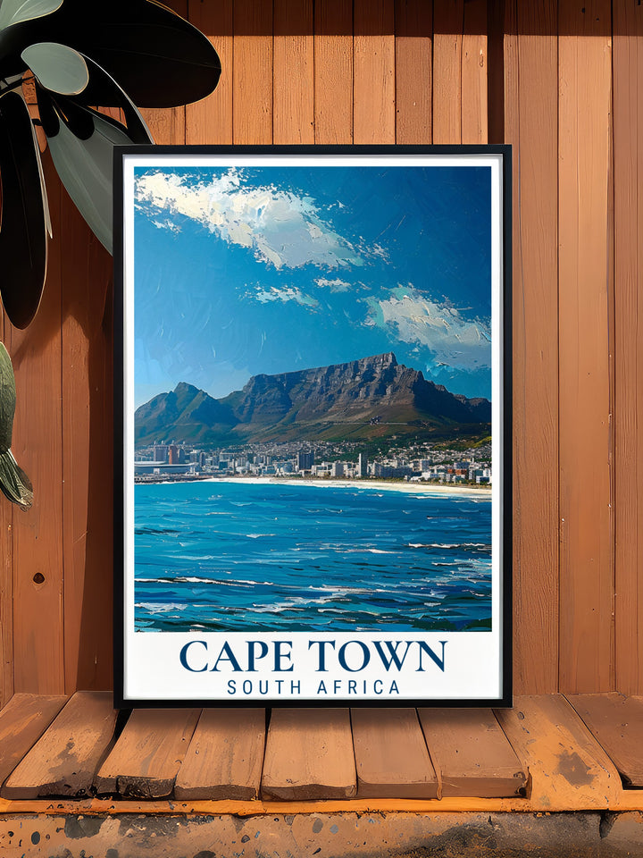 Transform your living space with a striking Table Mountain poster featuring Cape Towns iconic peak. This framed print makes a wonderful gift for nature lovers or those with a love for travel and adventure.