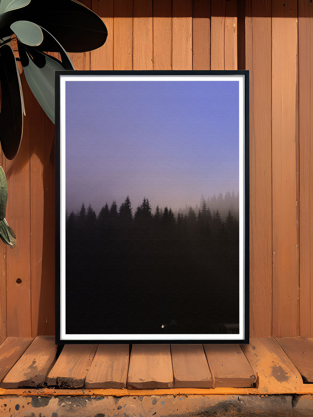 Vintage travel poster of a foggy forest, capturing the timeless and tranquil beauty of natures mist covered landscapes.