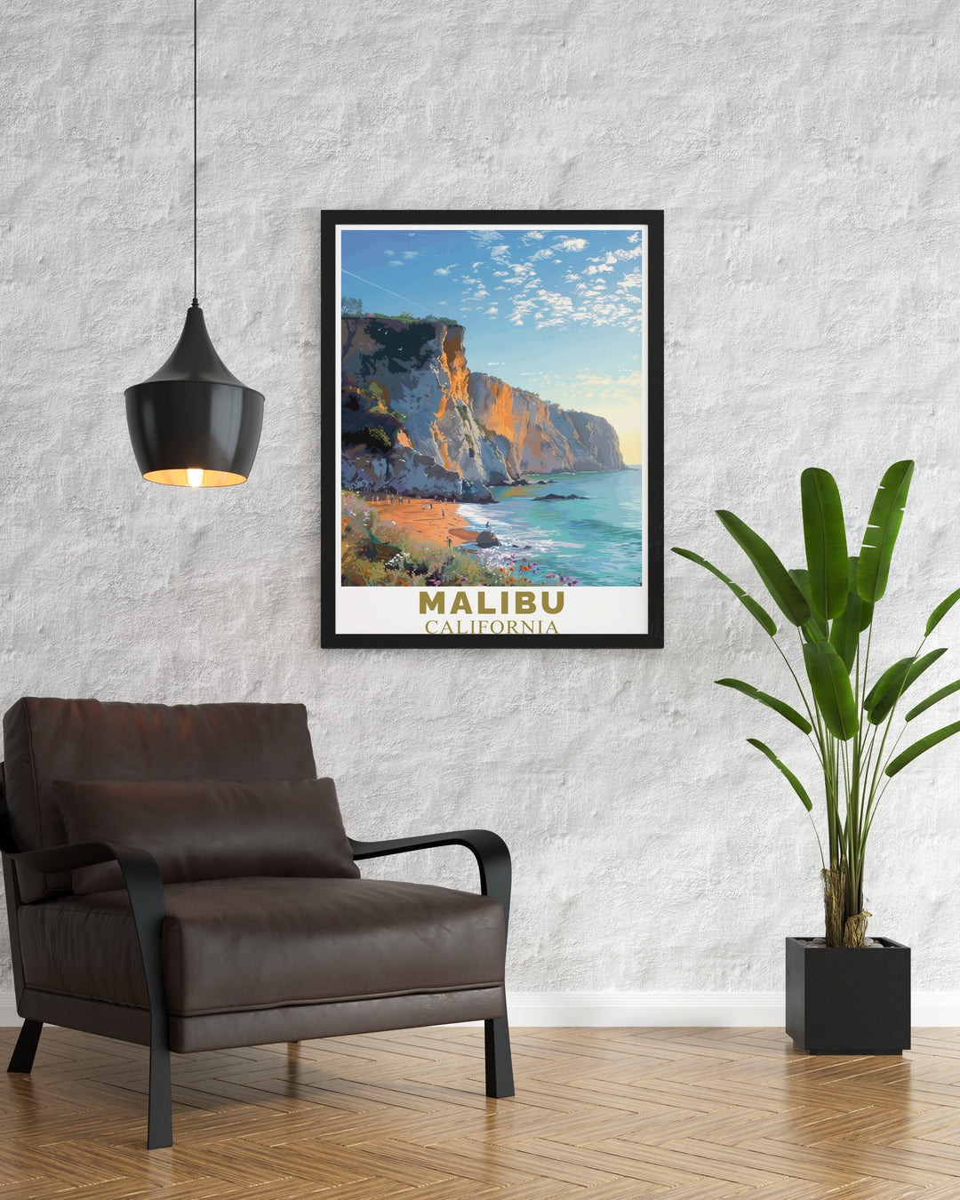 Experience the serenity of Californias coastline with this Point Dume art print. The posters minimalist design highlights the beauty of Malibu, making it a perfect addition to any home or office.