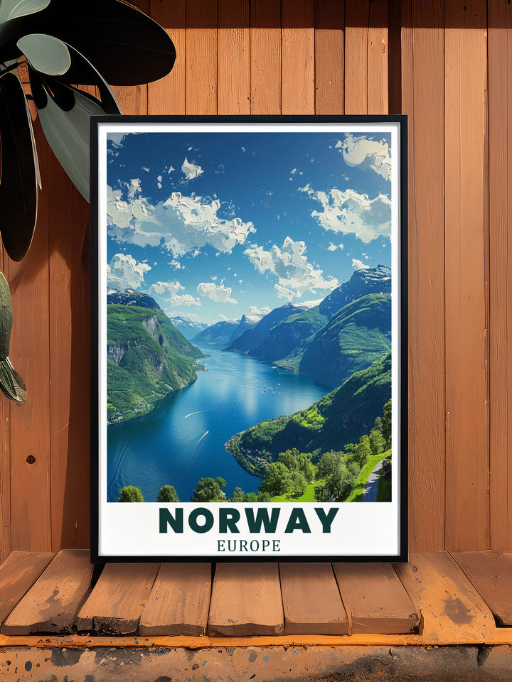 Stunning Flekkefjord print capturing Norwegian landscapes ideal for elegant home decor and Bryggen Bergen modern art with Geirangerfjord perfect wall decor