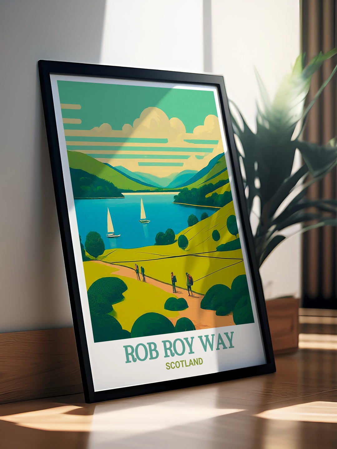 Bring the beauty of the Scottish Highlands into your home with this Rob Roy Way and Loch Ard wall print. Perfect for nature lovers and hiking enthusiasts, it is an ideal gift or keepsake of Scotlands breathtaking views.