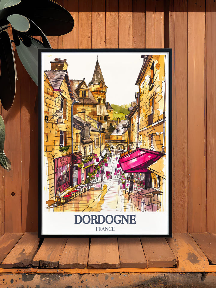 Picturesque Sarlat la Caneda, Cathedral of Saint Sacerdos at Sarlat travel poster celebrating the historical and architectural beauty of this renowned French village