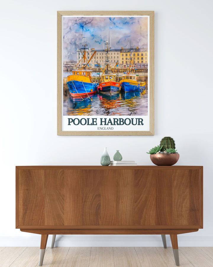 Stunning travel poster of Poole Harbour showcasing the charm of Borough of Poole Holes Bay an exquisite piece of England wall decor ideal for birthdays anniversaries or special occasions