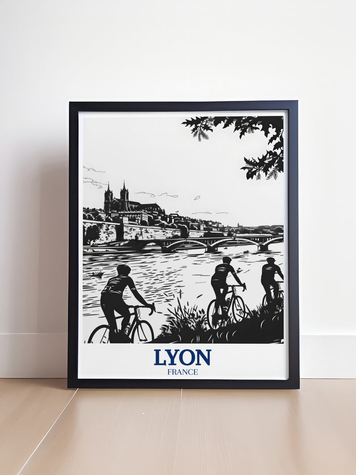 This Lyon art print highlights the Pont de la Guillotière bridge with the stunning Rhône River flowing underneath. Perfect as a thoughtful gift or a stylish addition to your decor, it captures the beauty and elegance of Lyons urban landscape.