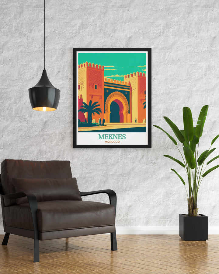 Bab Mansour Meknes print is a beautiful representation of Morocco art perfect for adding elegance to any room décor this stunning piece of Moroccan wall art makes an ideal gift for lovers of travel and history bringing the magic of Morocco into your home