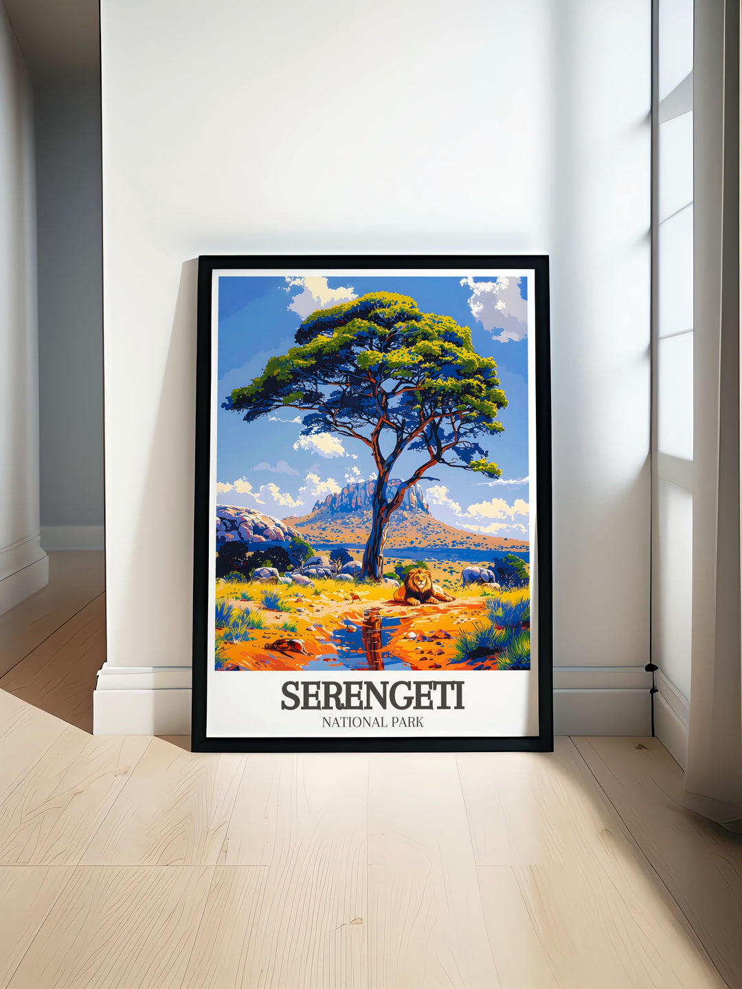 Acacia tree Wildlife savanna travel poster featuring the stunning landscapes of Serengeti National Park perfect for adding a touch of nature to your home decor
