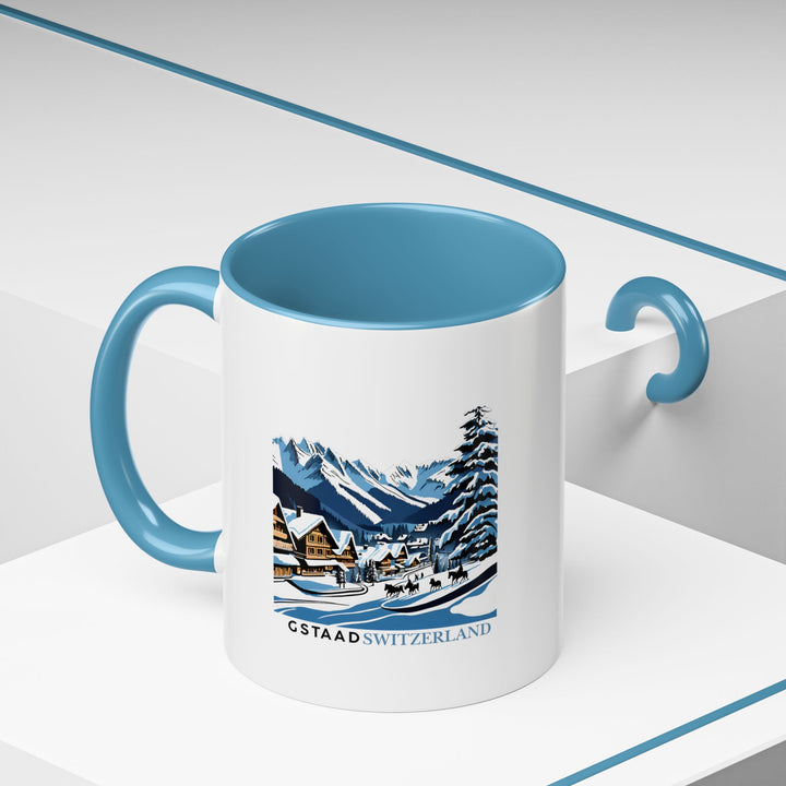 This Gstaad Switzerland mug blends artistic beauty with practicality, showcasing intricate designs inspired by the region. Crafted from ceramic and dishwasher-safe, it is ideal for coffee or tea lovers and makes an excellent gift.