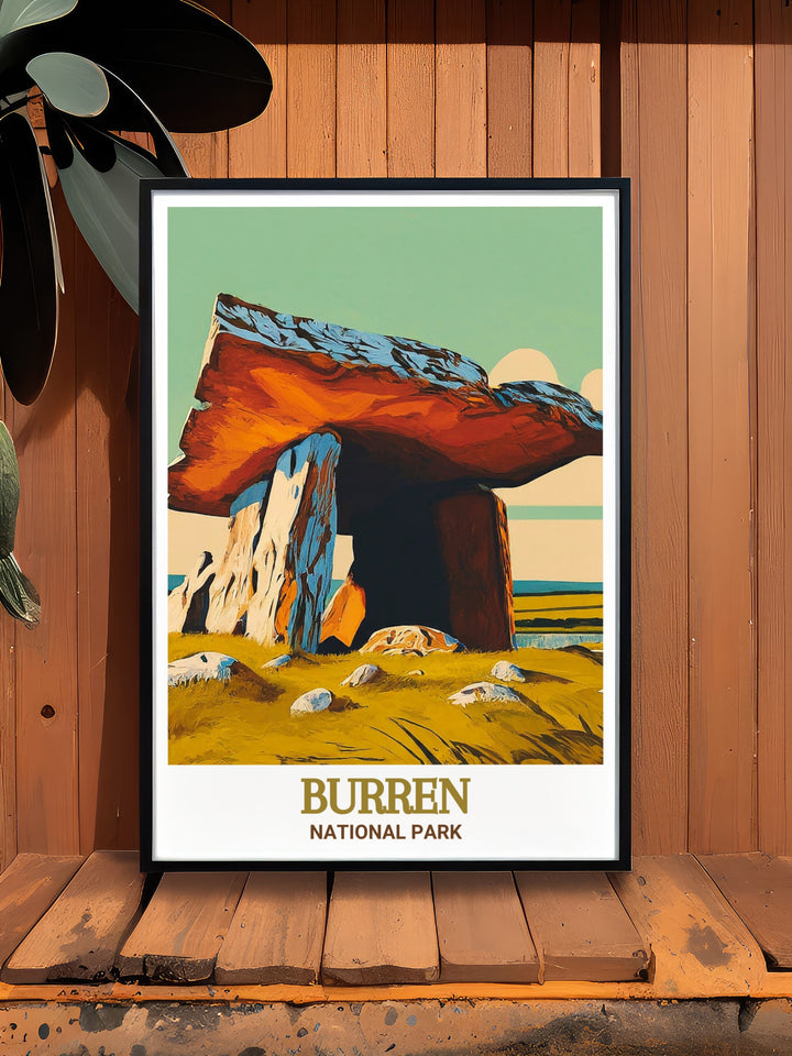 A stunning print of Burren National Park, Ireland, showcasing the intricate details of the limestone pavements and the diverse flora that thrive in this rugged environment. This artwork is perfect for bringing a piece of Irelands natural heritage into your living space.