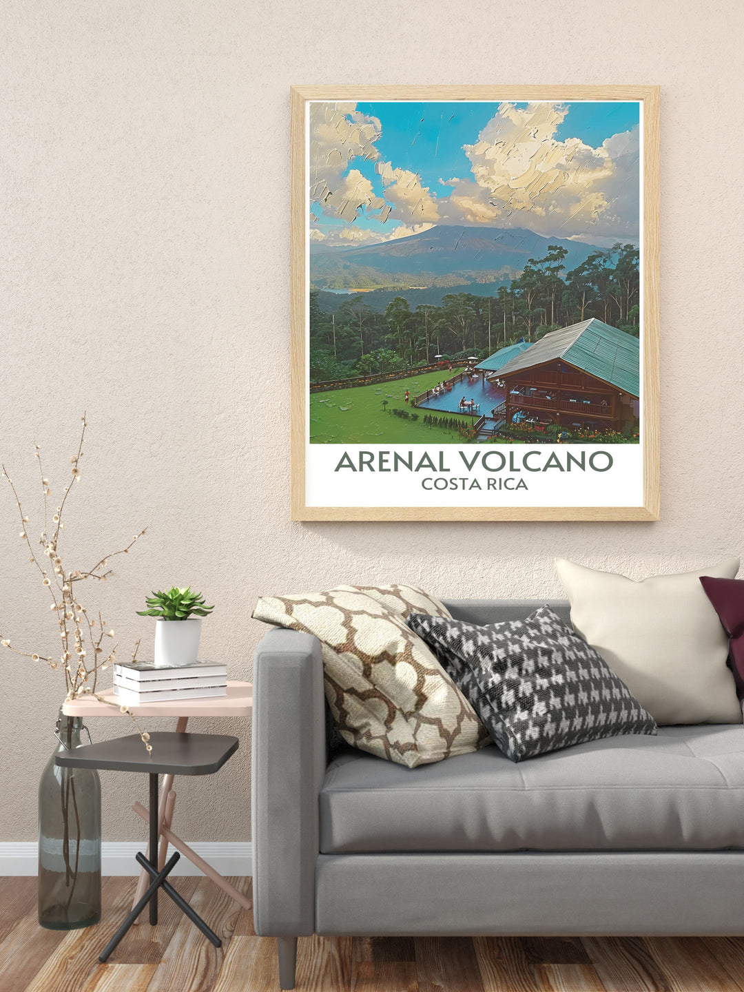 Experience the serene ambiance of The Arenal Observatory Lounge and Spa in a detailed wall art, perfect for creating a tranquil space.