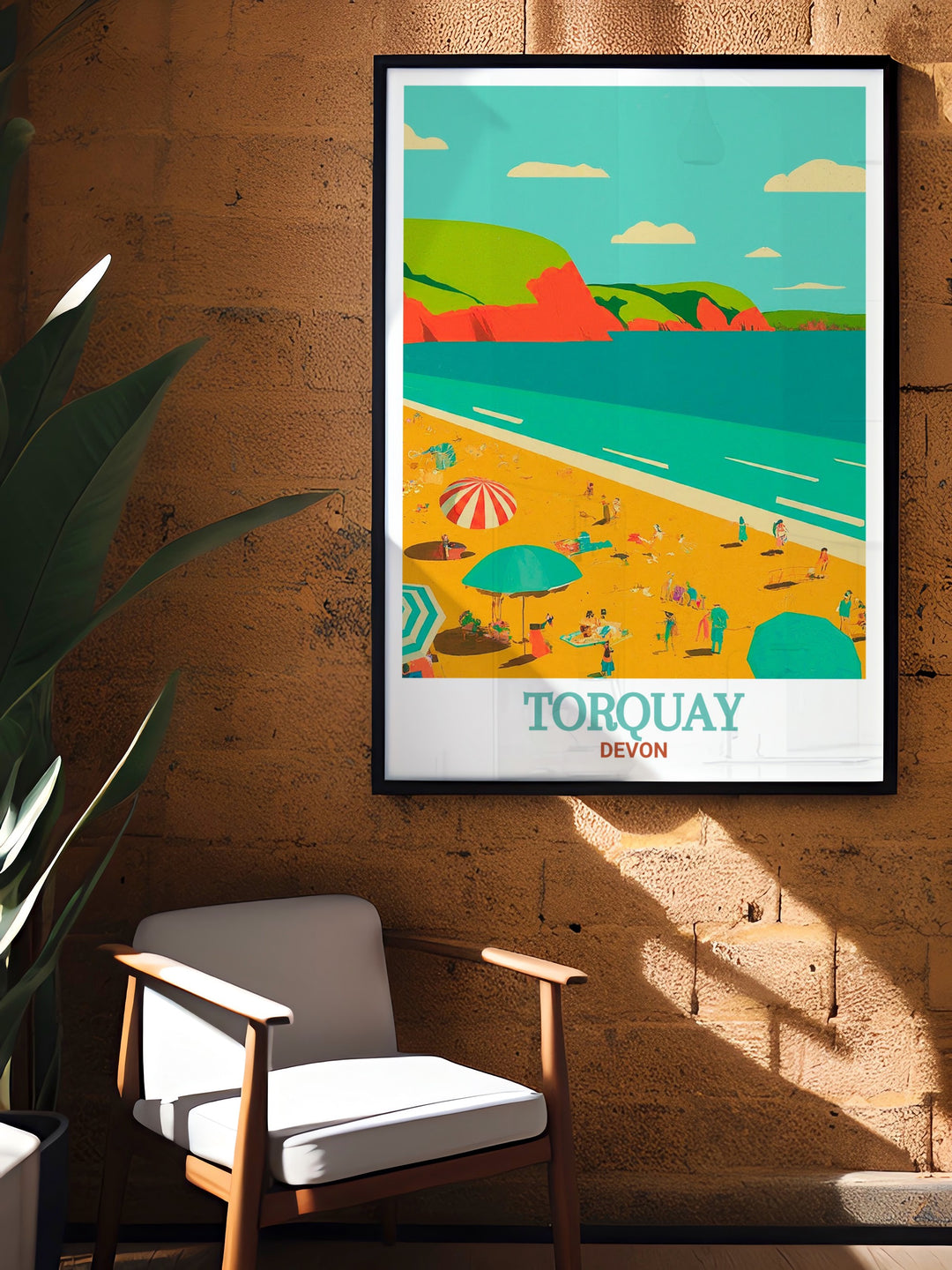 Wall art print of Meadfoot Beach in Torquay, showcasing the calming coastal scenery of Devon. The gentle waves and scenic cliffs are beautifully captured, making this piece perfect for anyone wanting to bring the peaceful energy of the beach into their home.