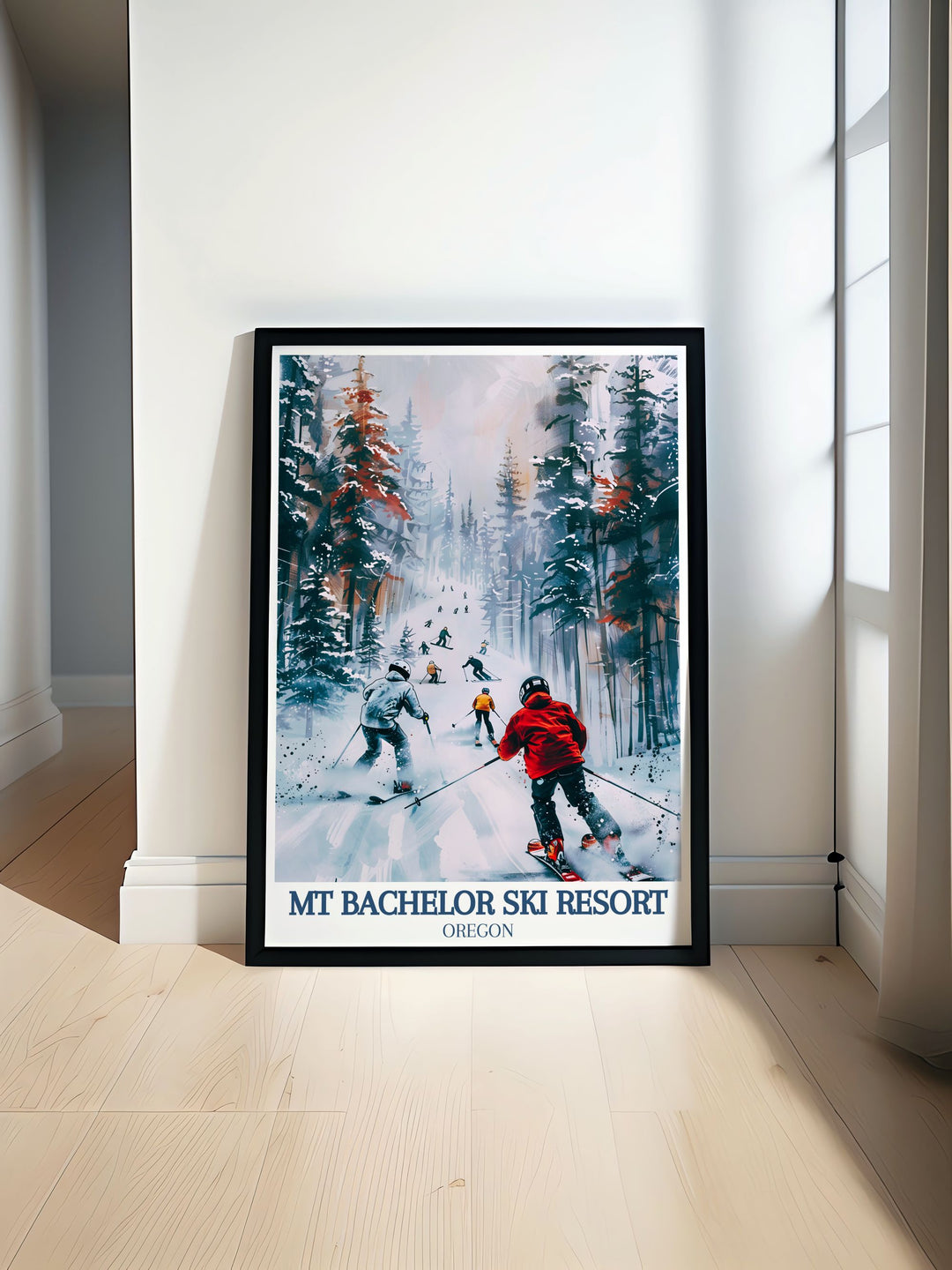 Experience the breathtaking beauty of Mt Bachelor and Deschutes National Forest with this vintage travel print perfect for adding a touch of elegance and adventure to your home decor ideal for housewarming gifts and ski enthusiasts