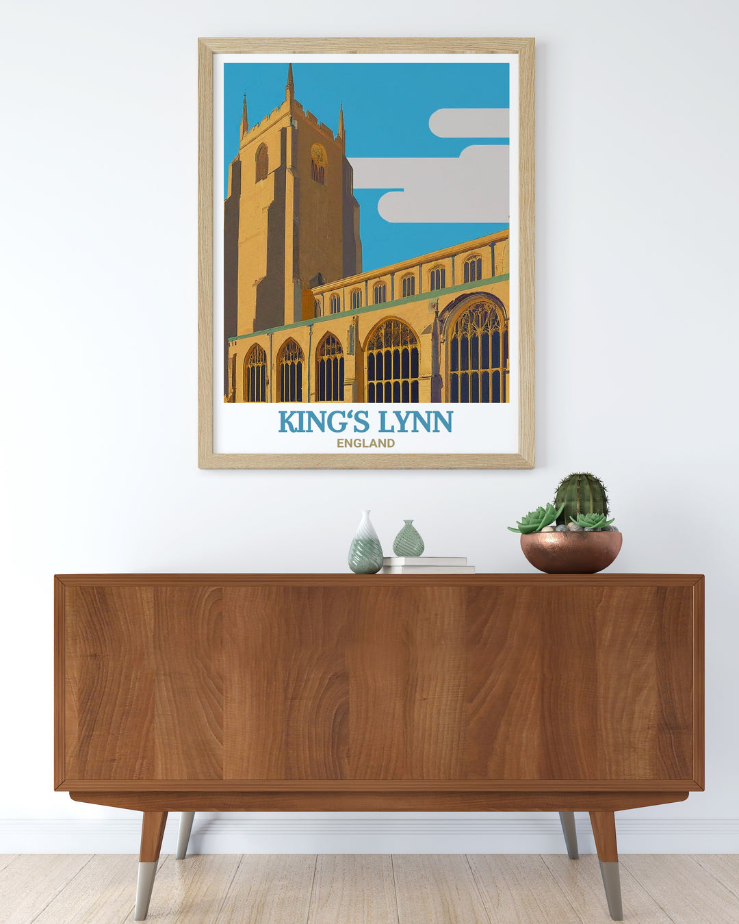 Celebrate Englands architectural heritage with this Kings Lynn wall art. Featuring St. Margarets Church, this framed print offers a stunning glimpse of Englands medieval history, perfect for enhancing any home or office space.