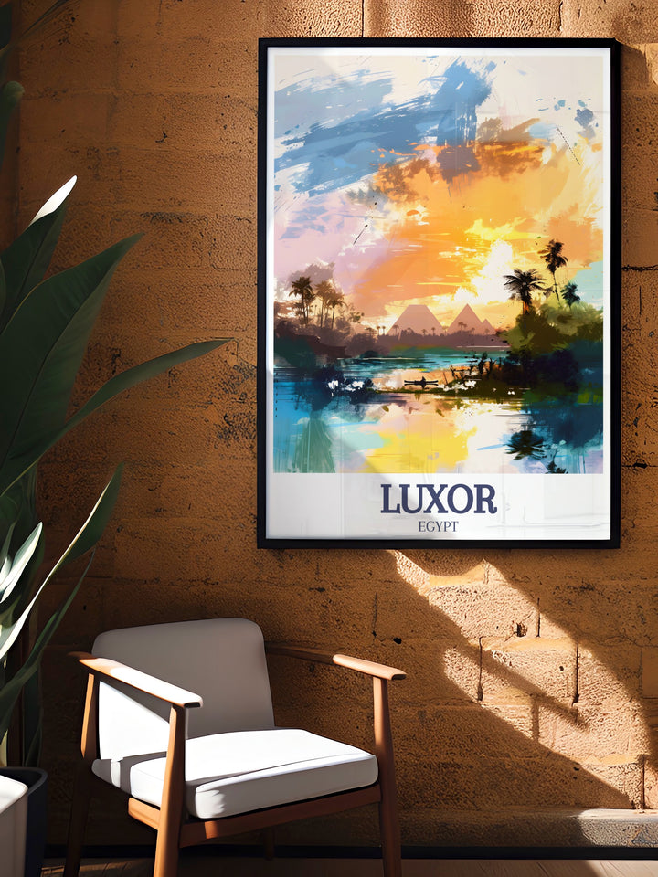 Luxor gift art depicting the Pyramids of Giza and Nile River a perfect Egypt travel gift for any occasion this stunning wall art captures the essence of Egypt and adds a touch of elegance to any home decor